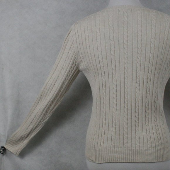 IZOD Light Cream Cotton Medium Knit Cable Sweater SZ M EUC - Picture 6 of 9